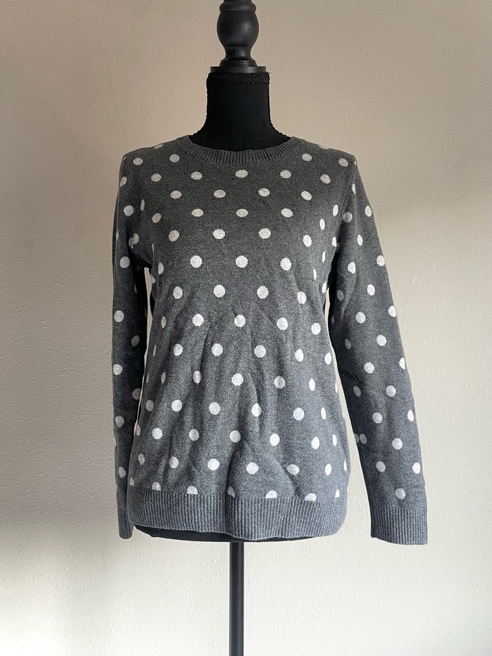 Charter Club Gray and White Polka Dot Crew-neck Winter Pullover Sweater